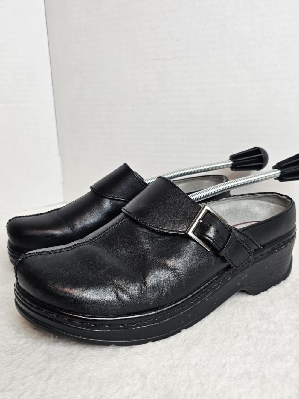 🖤KLOGS Black Leather Womens 9.5 M Buckle Mules Slip On Clogs Occupational Shoes